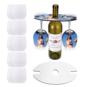 3 Pieces In A Set Sublimation Wine Glass Sleeves And MDF Oval Sublimation Wine Caddy Holder